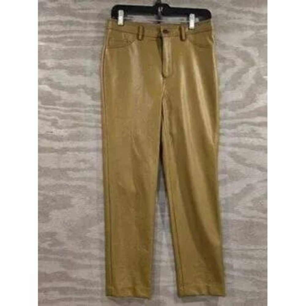 Halogen Faux Leather Straight Leg Pants Camel Tan Size 6 High Rise Stretch